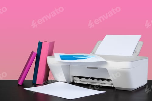 Preview: Compact home laser printer against pink background