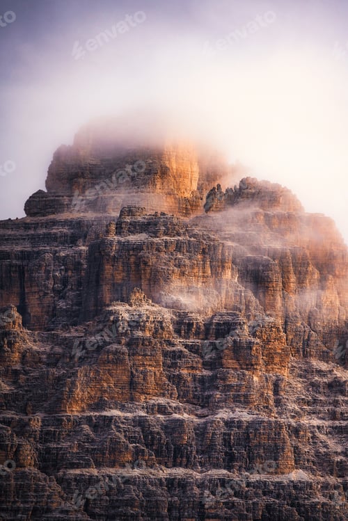 Preview: Dolomites Mountains with sun in autumn season. Italy
