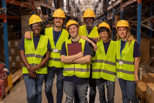 Preview: Diverse Warehouse Team Posing Together