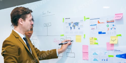 Preview: business team meeting with stats and review graphs of company target goals market research