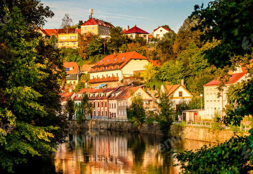Preview: Evening sunlight senery of river and old buildings