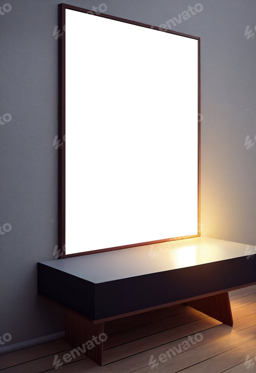 Preview: Mockup empty frame in dark elegant living room interior on empty dark wall background. room minimali