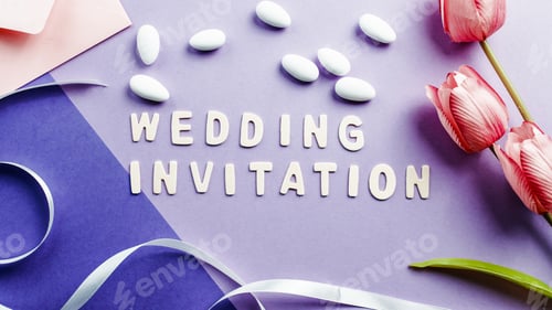 Preview: Wedding invitation letter text on purple background