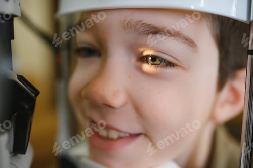 Preview: Ophthalmologist checking vision of child with modern equipment