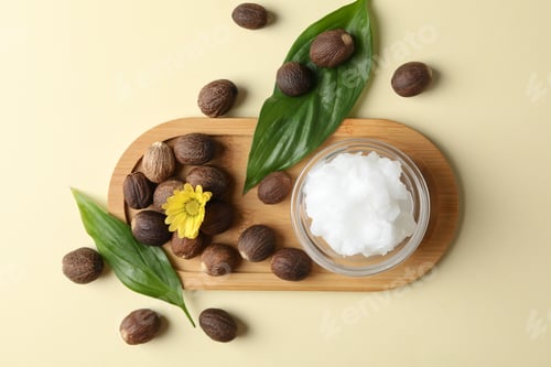 Preview: Concept of skin care cosmetics, Shea butter, top view