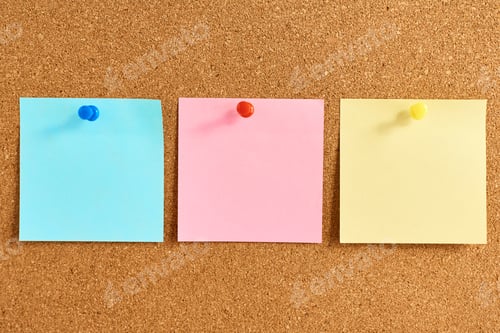 Preview: Cork board with a pinned colored blank notes