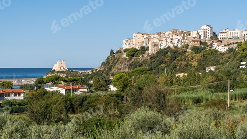 Preview: Panoramic view of Sperlonga, a charming resort town with beautiful beaches, Italy