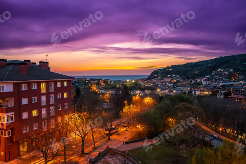 Preview: Beautiful sunset in Donostia San Sebastian from the Intxaurrondo neighborhood and the sea