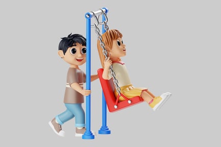 Preview: Playful cartoon kids on a swing