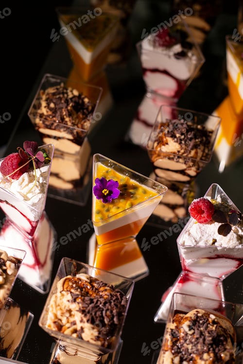 Preview: on a mirror table with individually wrapped desserts
