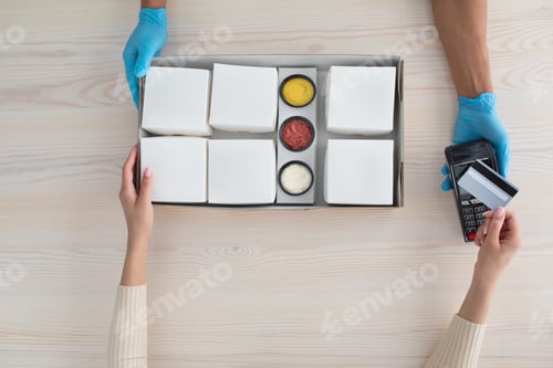 Preview: Safe food delivery and health protection, modern restaurant meal