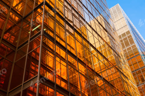 Preview: Office buildings windows. Glass architecture facade design with reflection