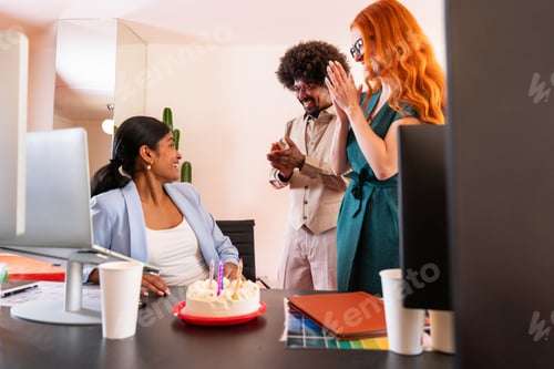 Preview: Multiethnic small group of businesspeople meeting in a coworking company office