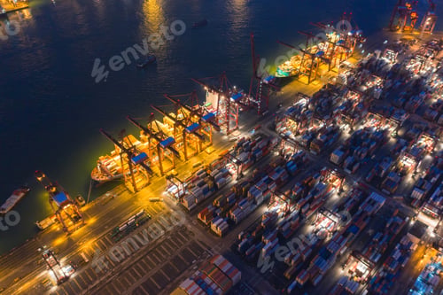 Preview: container cargo ship in the export and import business and logistics. Shipping to the harbor