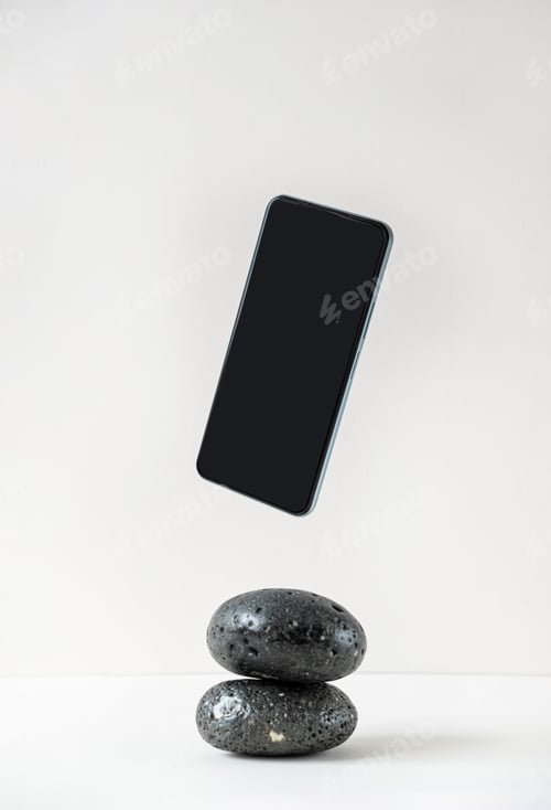 Preview: Composition of modern mobile phone with empty screen.