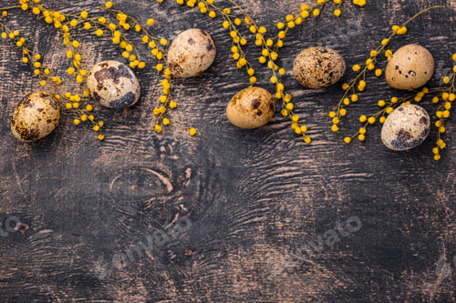 Preview: Quail eggs and mimosa flowers