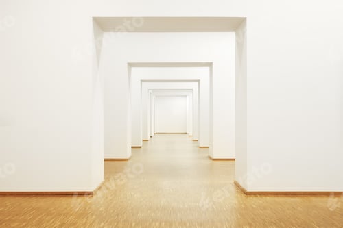 Preview: passageway with wooden floor and white walls