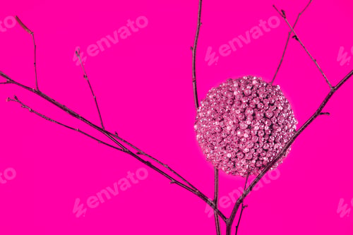 Preview: Merry Christmas. Christmas banner in pink color on a pink Christmas background. Christmas background