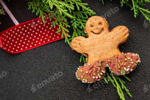 Preview: Gingerbread man cookies Christmas sweet dessert new year Christmas background