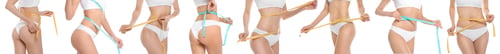 Preview: Closeup view of women with slim bodies on white background, collage. Banner design