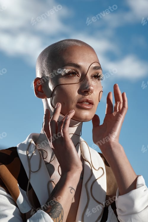 Preview: Closeup shot of a beautiful young woman showing off an unconventional make-up look