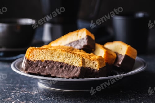 Preview: Sliced sponge dessert. Sweet sponge cake with chocolate