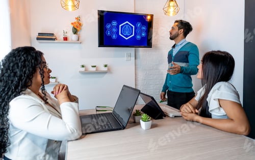 Preview: Man presents proposals and goals using AI to his colleagues