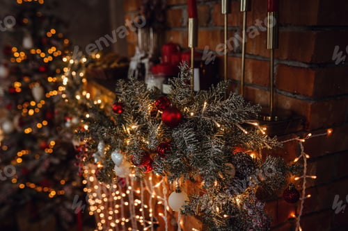 Preview: Beautiful holiday decorated home room with Christmas tree and gifts under it