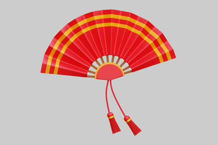 Preview: Festive Red And Gold Chinese Fan