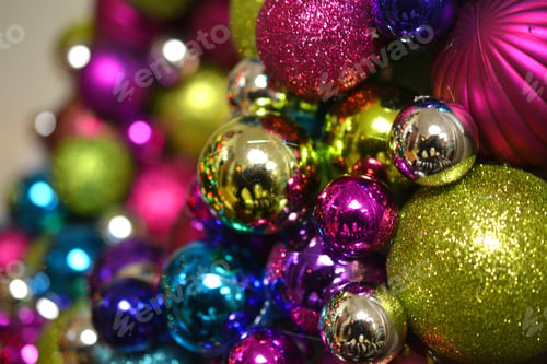 Preview: Modern Christmas decorations of purple, lime green, blue and hot pink
