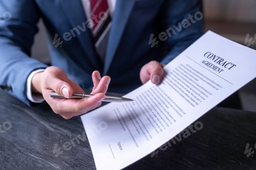Preview: business man reading and signing a business contract, business agreement consensus signing, business