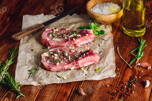 Preview: Two Fresh Pork Chops Seasoned and Ready to Cook