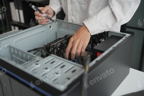 Preview: Computer Hardware dissemblers fixing computer PC.
