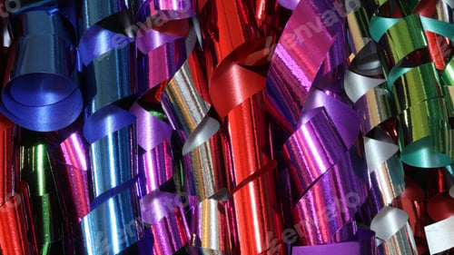Preview: Multi Colored Curled Ribbon Background - Photograph Of Red, Green, Purple, Silver, And Blue Curled
