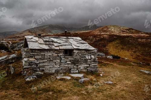 Preview: autumn mountain landscape of Rondane National Park in Norway, Peer Gynt hytta