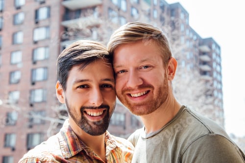 Preview: Portrait of male couple, smiling