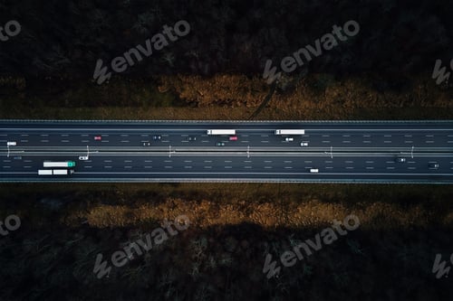 Preview: Aerial view of highway with moving cars