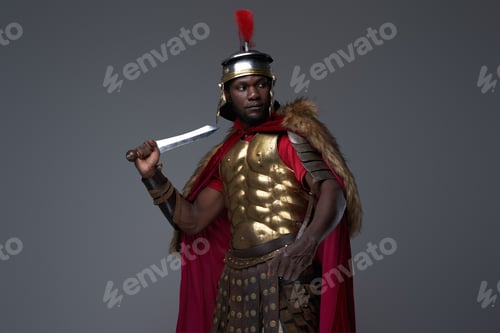 Preview: Attacking black warrior of ancient rome with sword