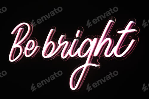 Preview: Be bright phrase in pink flashing neon letters over black background.