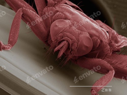Preview: Coloured SEM of louse fly (Hippoboscidae), front view