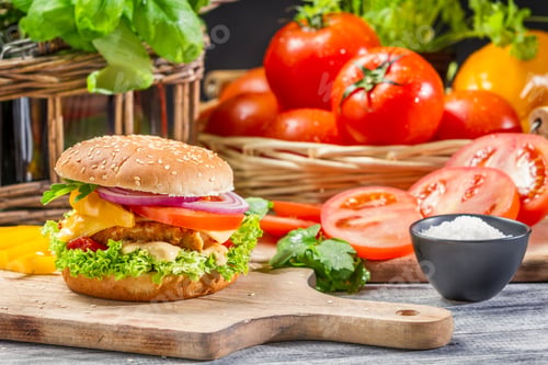 Preview: Homemade hamburger with chicken and vegetables
