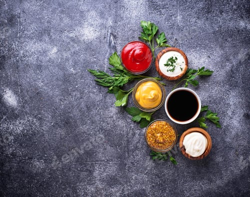 Preview: Set of different sauces and spices
