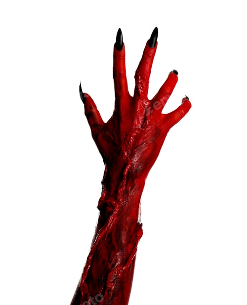 Preview: Scary monster on white background, closeup of hand. Halloween character
