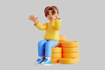 Preview: Cartoon man sitting on coins