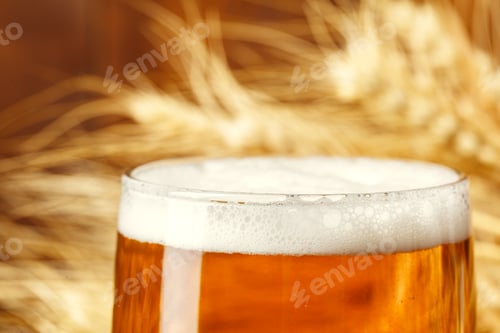 Preview: Glass beer on wood background. creative photo