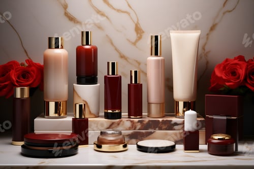 Preview: mock up packaging for cosmetic and amenities in red mood