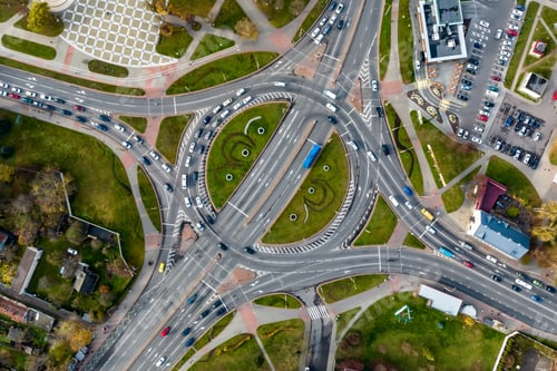 Preview: aerial view of road interchange or highway intersection. Junction network of transportation