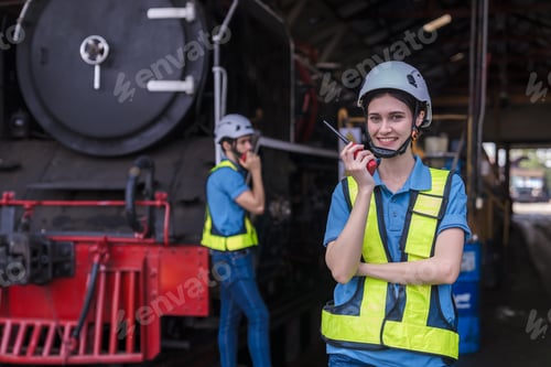 Preview: Engineer checking construction process railway and checking work on railroad station