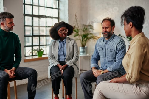 Preview: Group of diverse adult people t mental health therapy