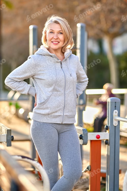 Preview: Eldrery Woman Doing Exercise At Outdoors.Sports And Active Lifestyle Concept.
